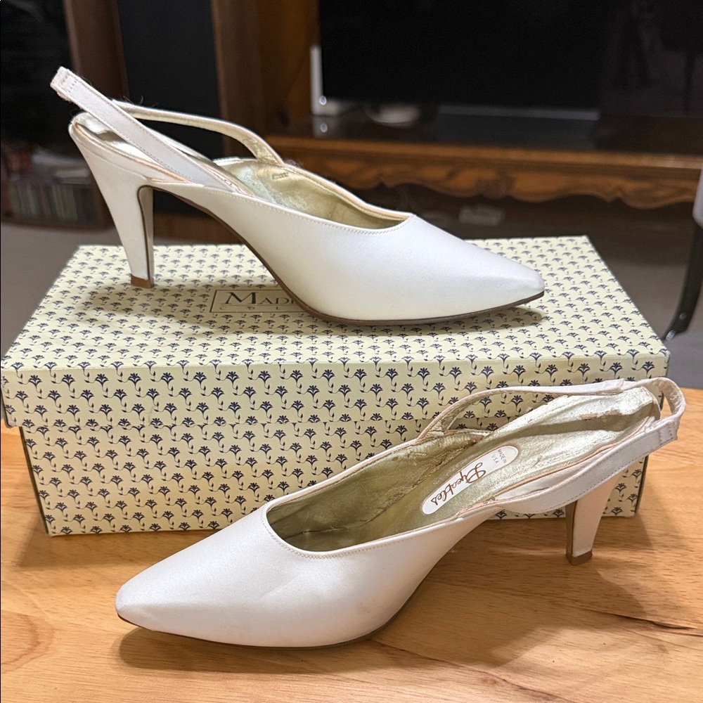 Elegant Ivory Satin Slingback Heels